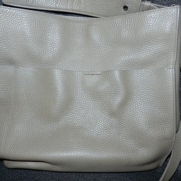 All Saints Mast Taupe Pebbled Leather Convertible Crossbody Shoulder Tote Bag - Picture 7 of 16